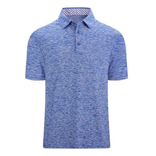 Golf Shirts for Men Dry Fit Performance Casual Collared Mens Golf Polo Shirts Moisture Wicking 4 Way Stretch Polo Shirts for Men Short Sleeve Polo Shirts, L Blue