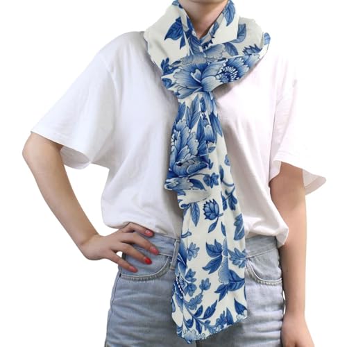 BCFHRGT Foulard en soie vintage en toile de Jouy - Motif floral - Bleu et blanc - 177,8 x 89,9 cm - Pour femme - Cadeau idéal – vue 3
