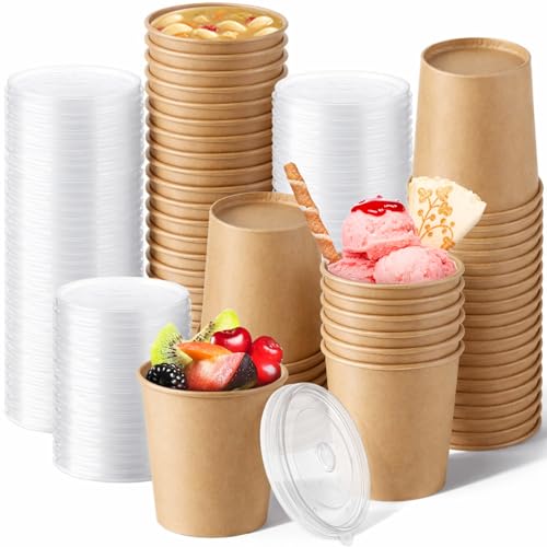 Image of Sabary 50 Pack 24 oz Paper Soup Containers with Lids, Disposable Brown