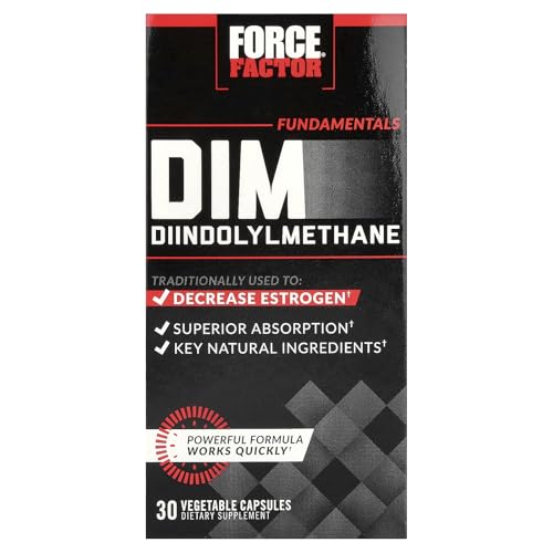 Force Factor DIM Pills to Decrease Estrogen in Men, Diindolylmethane Supplement with Key Natural Ingredients and Superior Absorption, Diindolylmethane 300mg, Works Fast, 30 Capsules