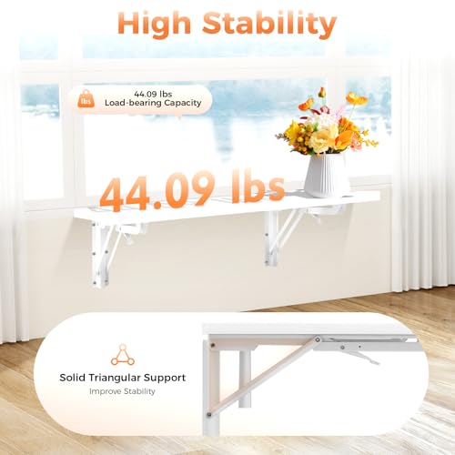 KWHXJ Wall Mounted Desk, 23.62 * 15.74in Wall Mount Folding Table, White Space-Saving Floating Laptop Desk with Iron Bracket, Laundry Folding Table Station for Small Spaces