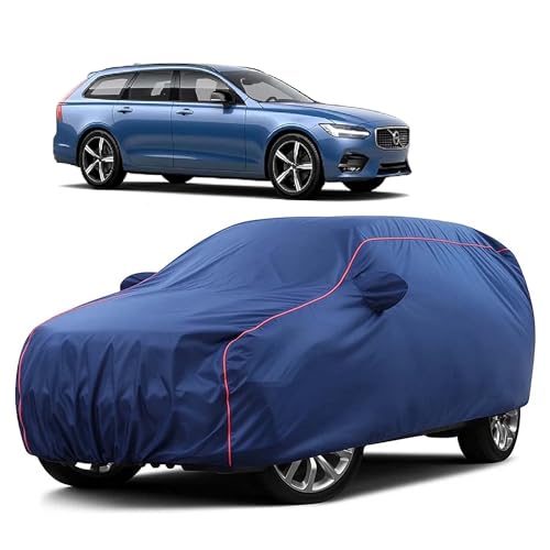 Image of Sulfar 100% Water Resistant Car Body Cover Compatible with Mirror for Volvo V90 (Triple Stitched, Full Bottom Elastic, Blue Taffeta with Red Piping)