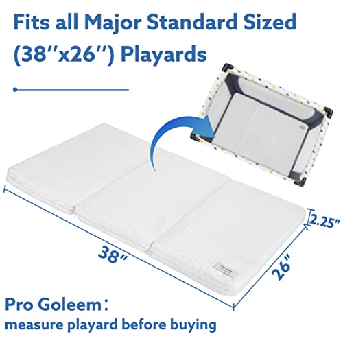 Pro Goleem Pack And Play Mattress, Trifold Fitted Waterproof And Portable Pad Soft Mini Crib Mattress For Toddlers, 38 X 26 X 2.25 Inch #TOP1