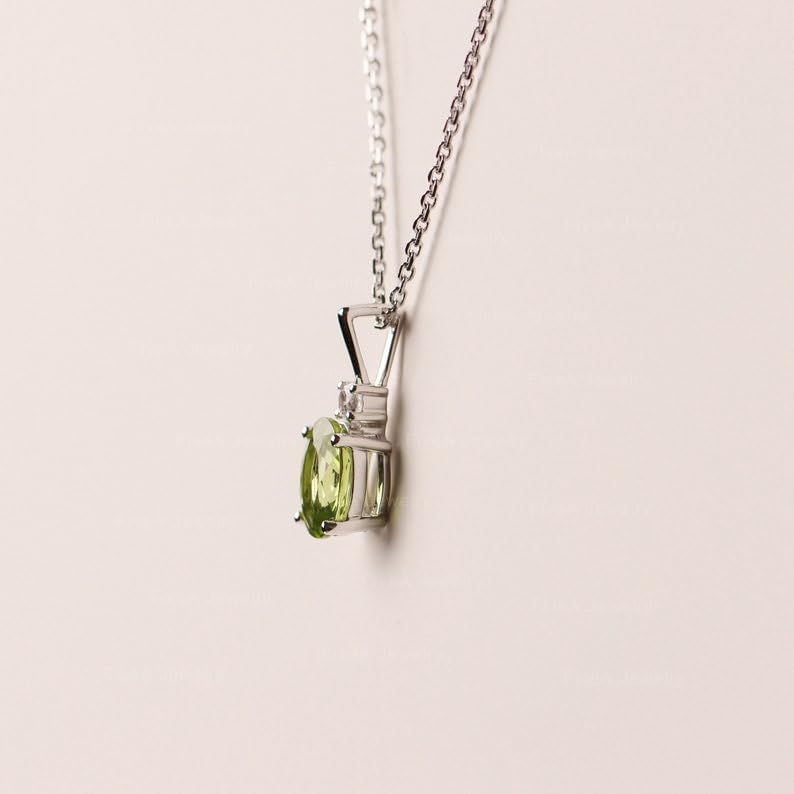 Colgante de peridoto natural y collar de plata de ley 925 con cadena de 45 cm 2