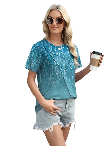 Image of XIEERDUO Womens Summer Tops 2026 Pleated Round Neck Short Sleeve Shirts Business Casual