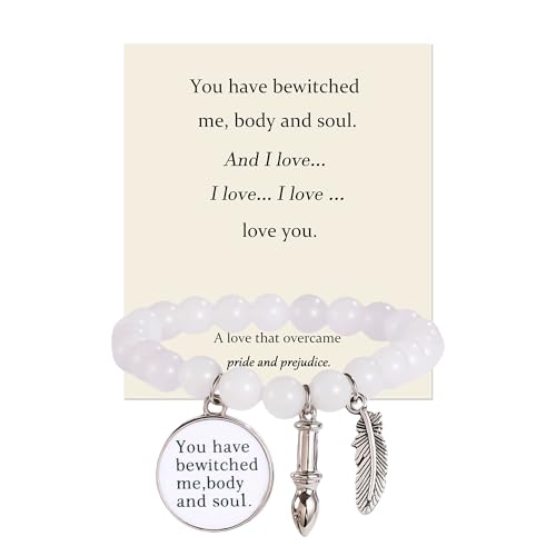 Unijew Pride and Prejudice Jane Austen Bracelet Natural Stone Beaded Bracelet for Book Lovers Literary Gift for Women Bookworm Birthday Christmas Gift