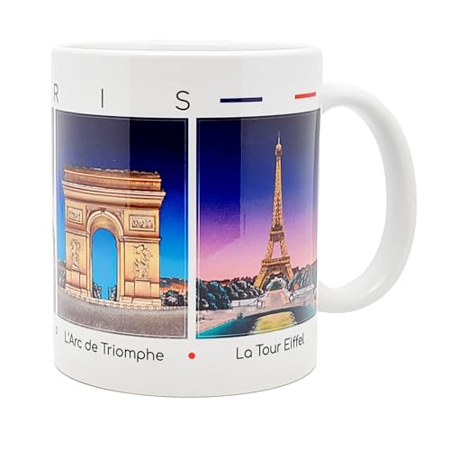DESSAPT Arts - Paris, Monuments de Nuit 2 - Mug Céramique 325 ml - Tasse-Cadeau Unique avec les Magnifiques Paysages Parisiens - Imprimé en France - Blanc...