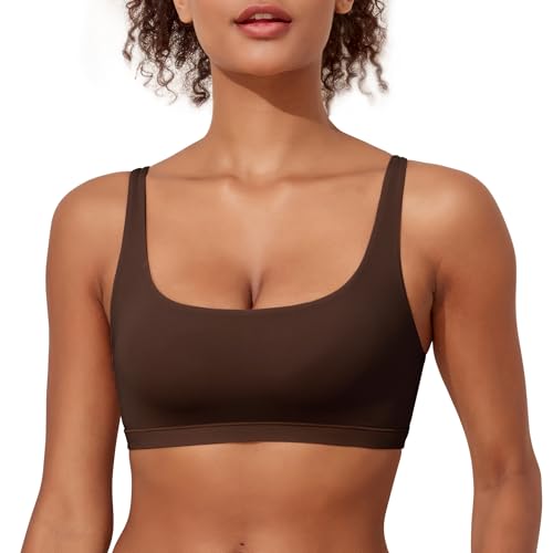 PrettyGuide Women's Scoop Neck Bra Unlined Bralette Comfortable Soft Smoothing Seamless No Underwire Bras Cappuccino S