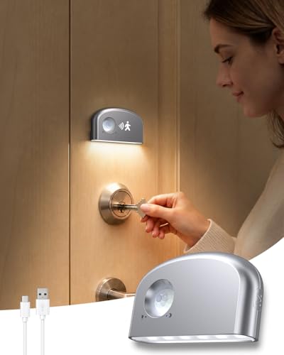 Keyhole Light Battery Powered Motion Sensor Lights Door Lock Light Magnetic & Dimmable 6 LED Bulbs PIR Wireless Motion Detector 6500K Soft White Portable Nightlight for Hallway Appliance Bathroom