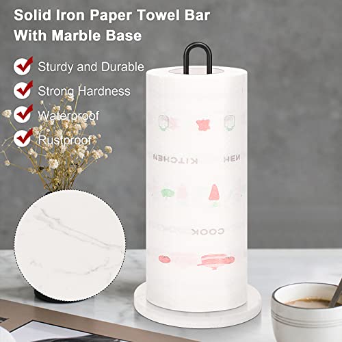 Nearmoon Paper Towel Holder Countertop, Sturdy Kitchen Metal Paper Towel Stand Dispenser With Marble Base, Standard Or Jumbo-Sized For Kitchen Countertop, Farmhouse, Living Room, Matte Black #TOP3