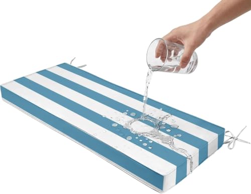 Image of Waterproof Thickened Memory Foam Seat Cushion for Tailbone Pain Relief, Non-Slip with Ties & Zippered Cover, for Car, Office, Patio Bench,(Blue stripes,39x18x3in)