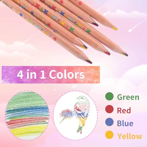 Ailvor Regenbogenstift, 4 in 1 Farbstifte, 6 Stück Regenbogenstifte Kinder, Dreikant Regenbogen Buntstifte Mehrfarbig für Erwachsene Kunst Zeichnen Färben Skizzieren, Kinder Geburtstag Geschenk