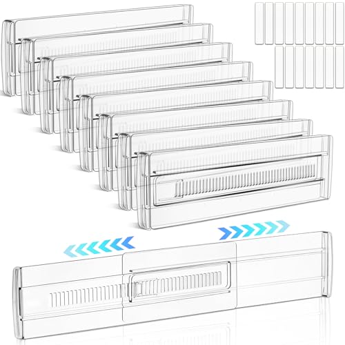 TEBOKHAD 8 Separadores De Cajones Ajustables, Divisores De Organizador Cajones, Separadores Transparentes Expandibles Organizador Para Ordenacion Escritorios Cocina Tocador Armario Dormitorio