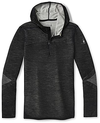 Smartwool Men's Intraknit Merino 200 1/2 Zip Hoodie – Moisture-Wicking, Odor-Resistant Merino Wool Base Layer For Hiking, Skiing, Running & Cycling - Black-White, L #TOP9