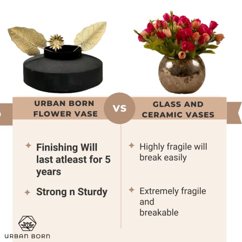 Image of Urban Born Decorative Metal Flower Vase for Home Decor | Stylish Table Vase for Living Room, Bedroom & Office Decoration (12 X 12 X 18 CM) (Gold)