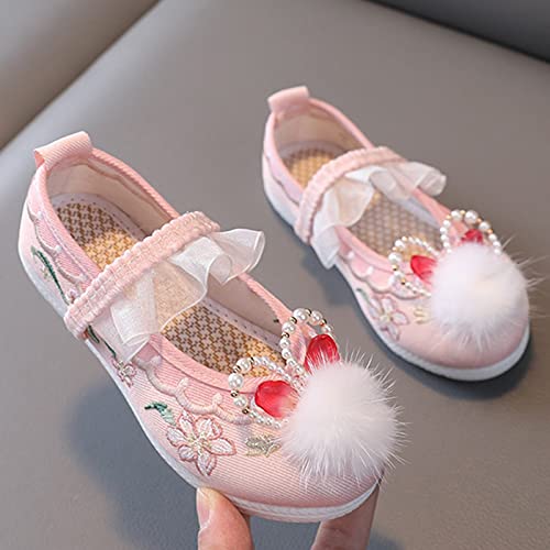 Girls Flat Bottomed Embroidered Sandals Fashionable Antique Costume Children Performance Wedge Sandals for Little Girls (Pink, 7-8 Years Little Child)2