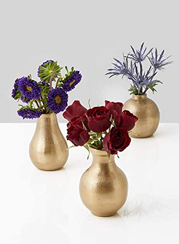 Serene Spaces Living SSLNRVS1045BSFS Set Of 4 Gold Floral Ball Bud Vase thumb #2