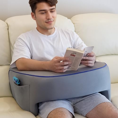 Almofada de leitura para jogos – Almofada grande para jogos com bolsos laterais, apoio de braço e bo