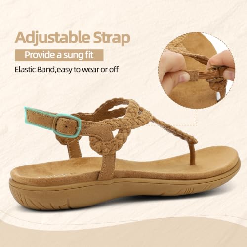 Image of UBFEN Womens Flat Sandals T-Strap Thong Sandals with Arch Support