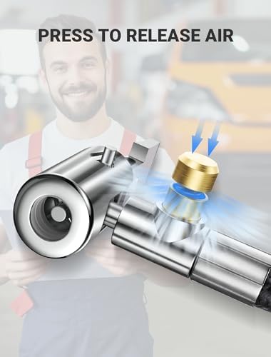 LUMITECO 20 Inch Tire Inflator Hose Adapter, Car Air Hose Self-Locking Air Chuck w/Tire Schrader Valve Fine Thread & Presta Valve Adapter, Quick Connect & Release for Pump Air Compressor Attachments - 2
