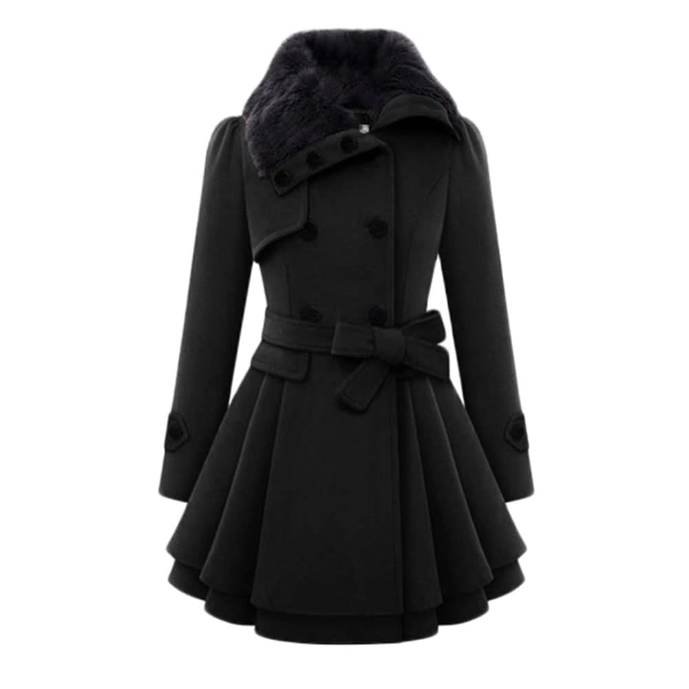 Cappotto Lungo Da Donna Con Doppio Petto,Autunno E Inverno Trench Coat In Finta Pelliccia, Cappotto Con Cintura Con Risvolto Moda Elegante Casual Sciolto