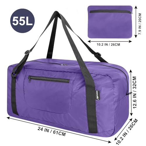Image of HOLYLUCK Foldable Travel Duffel Bag For Women & Men Luggage Great for Gym -55L, Purple