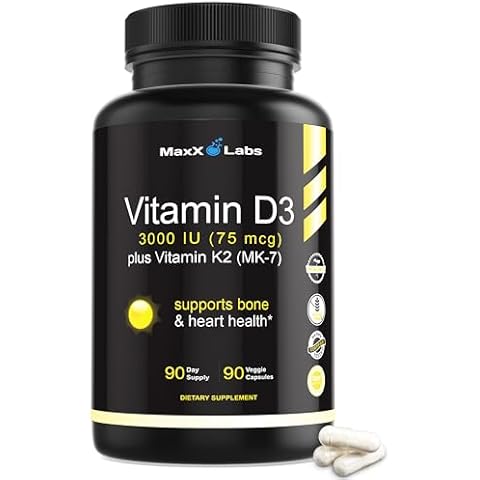 Vitamin D3 K2 3000 IU - with Vitamin K as MK-7 from Natto - High Potency Vitamin D Supplement Support Healthy Bones, Teeth, Heart & Immune Function - Vitamin D3 K2 Supplement Gluten-Free - 90 Capsules Cover