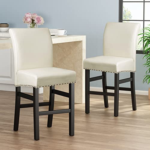 Christopher Knight Home Lisette Leather Counter Stools, 2-Pcs Set, Ivory #TOP1