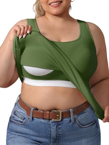 Image of Plus Size U-Back Casual Workout Tank Tops for Women with Built-in Bra, Padded Racerback Gym Athletic Yoga Tops