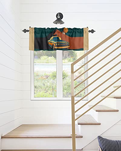 Window Curtain Valances For Kitchen Windows,Boho Driving Car And Mountain Rod Pocket Short Window Valance Abstract Geometry Arch Sun Cafe Treatment Valance For Living Room/Bathroom/Bedroom,54X18In #TOP5