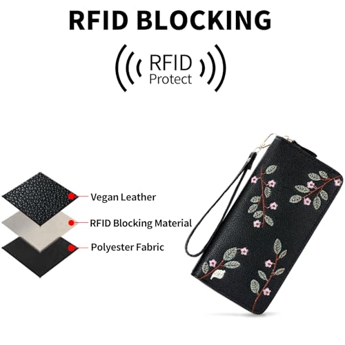 Image of RNIEGA Womens Wallet RFID Blocking Vegan Leather Zipper Around Ladies Wallets Long Clutch Purse with Wristlet
