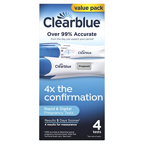 Clearblue Pregnancy Test Combo Pack, 4ct – Digital with Smart Countdown & Rapid Detection – Value Pack