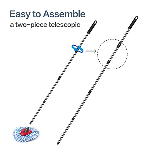 Feiquan 5-Section 30-To-68 Inch Telescopic Spin Mop Replacement Head Handle For Easywring Mop Refills Compatible With Triangle Spin Mop,Cleaning Floor,For People Of All Heights ​(Black) #TOP2