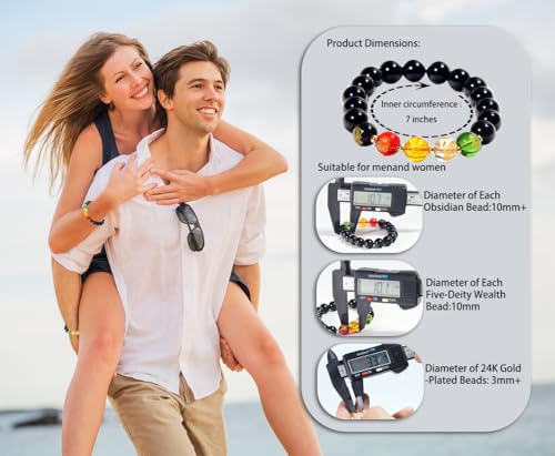 Black Obsidian Feng Shui Bracelet - Five Wealth Gods Design with Gold-Plated Spacers & Consecrated Spiritual Talisman - Unisex Meditation Mala for Prosperity, Fortune & Luck4