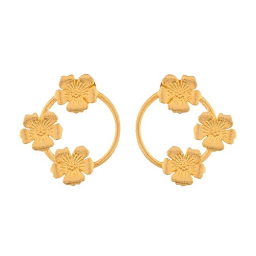 Image of Voylla Hawaii Hibiscus Stud Earrings For Women Anti Tarnish Floral Boho Vacation Travel Tropical Everyday Wear Designer Stud Earrings Gift For Women