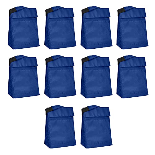 Discount Promos 10 Hook And Loop Insulated Lunch Bags Set - Polyester, Durable, Vibrant, Reusable - Blue #TOP5