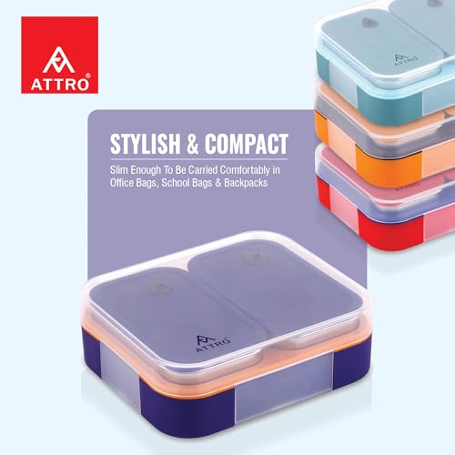 Image of ATTRO Admire 2 Insulated Lunch Box | 2 Removable Stainless Steel Containers with Lids | BPA-Free, Food Grade, Leak-Proof| Ideal for School, Office & Outdoor Use| 800ml, Purple Bloom