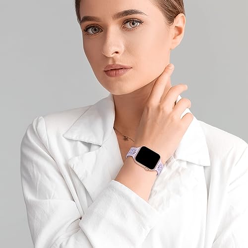 Image of 6 Pack Slim Thin Lace Hollow-out Silicone Bands Compatible with Apple Watch 38mm 40mm 41mm 42mm 44mm 45mm 46mm 49mm Women, Breathable Sport Strap for iWatch Series 11 /10 /9 /8 /7 /6 /5 /4 /3 /2 /1 Ultra SE