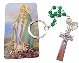 Westmon Works St Patrick One Decade Penal Rosary Chaplet Glass Beads and Metal Pendant with Irish Prayer Card Catholic Gift Set