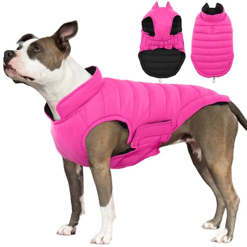 Lelepet Reversible Dog Winter Coat, Warm Waterproof Jacket for Medium Dogs Puppy Winter Puffer Jacket, Windproof Dog Vest
