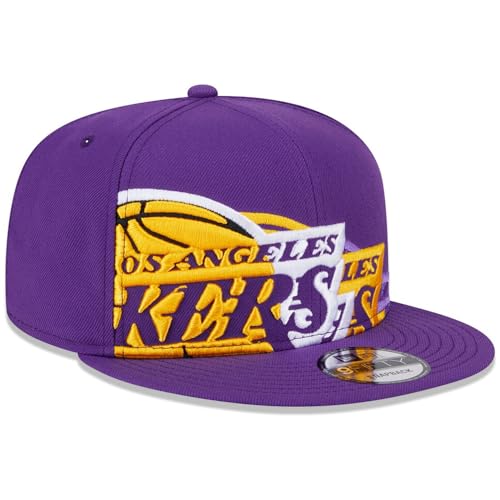New Era LA Los Angeles Lakers 9FIFTY Team Shadow Snapback Cap, Adjustable Hat Purple Gold