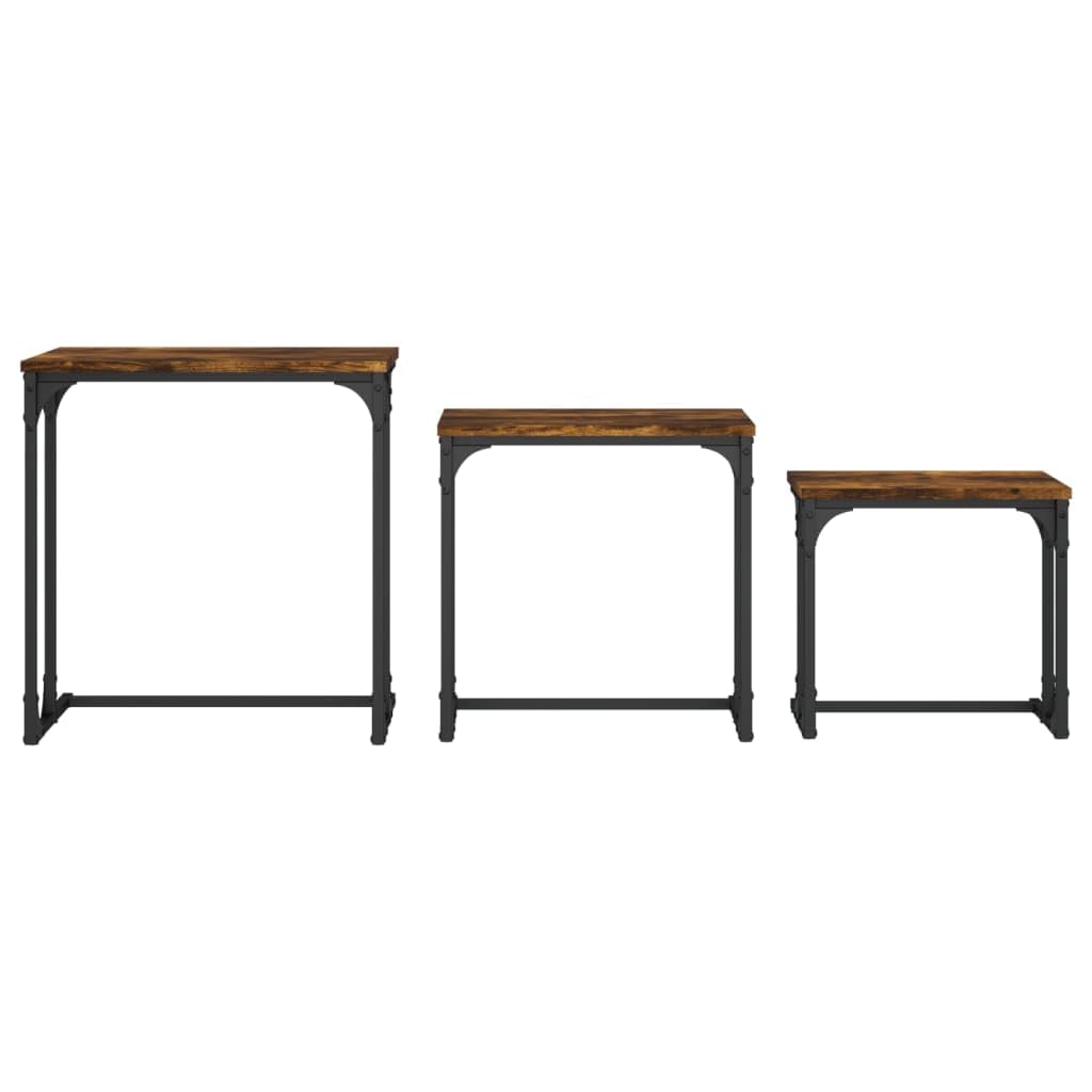 Juego de mesa de juego industrial de 3 piezas de madera con marco de metal para sala de estar, dormitorio y oficina, ahorra espacio y es duradero