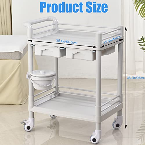 Qiwey Rollwagen, medizinischer Allzweckwagen mit zwei Schubladen, 2-stöckiger Kosmetikerwagen mit Rädern für Schönheitssalon, Spa, kommerzielles Krankenhaus, Büro, Labor, Weiß
