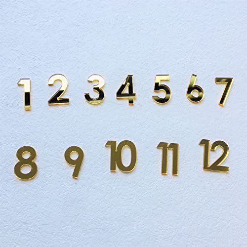 12 Pcs Arabic Mirrored Acrylic Numerals for a Wall Clock (Mirror Gold)