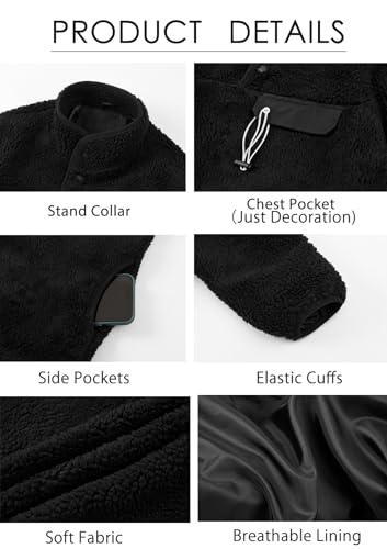 Image of MADHERO Men's Sherpa Sweatshirt Fuzzy Faux Fur Long Sleeve Stand Collar Jacket