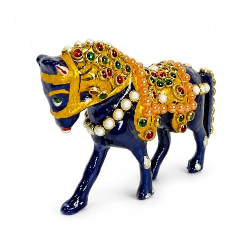 Image of eCraftIndia Handcrafted Decorative Horse Showpiece for Home Decor | Traditional Rajasthani Art Horse Figurine with Stone & Pearl Work | Tabletop Decorative Accent for Living Room & Office