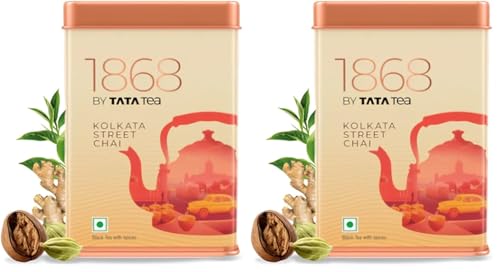 Image of 1868 by TATA Tea Kolkata Street Chai, Blend of Assam Black Tea, Ginger, Cardamom, Nutmeg, Spicy, Strong, Sweet, Whole Loose Leaf, From House of TATA (30 Cups /100g) (Pack of 2)
