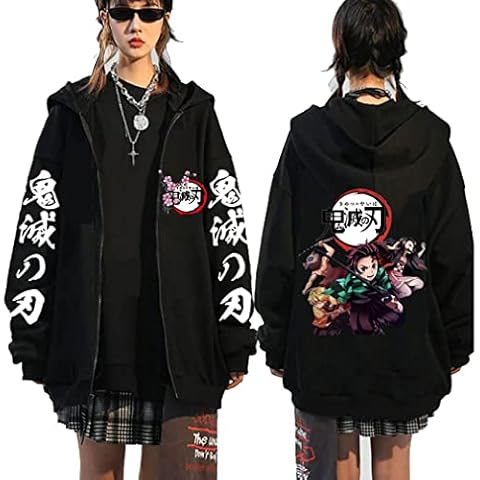 Demon Slayer Jacket Japanese Anime Cosplay Zip-up Clothing Fashion Casual Tanjirou Nezuko Cosplay Hooded Sweat Jacket,001E,XL1 Cover