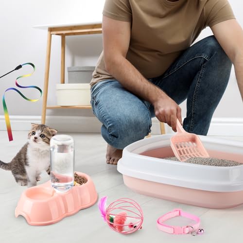 Kit para gatito pequeño con arenero y accesorios rosa miniatura 6