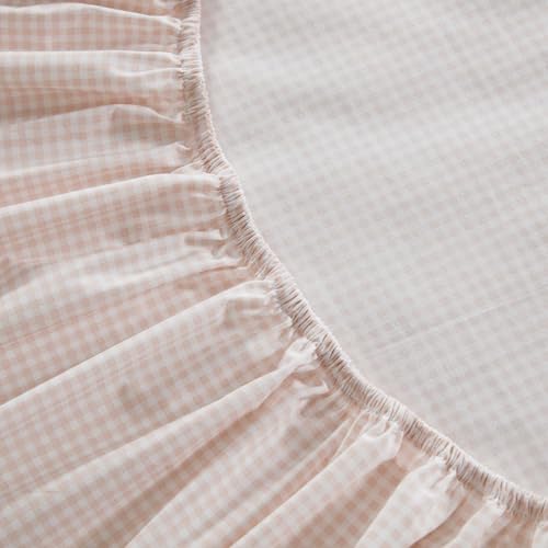 Image of Martha Stewart - King Size Sheets Set, Crisp & Tailored Cooling Sheets w /a Naturally Smooth Cotton Percale Lightweight Feel - Bed Sheets with Matching Pillowcases & Fitted Sheet (Small Gingham Pink)